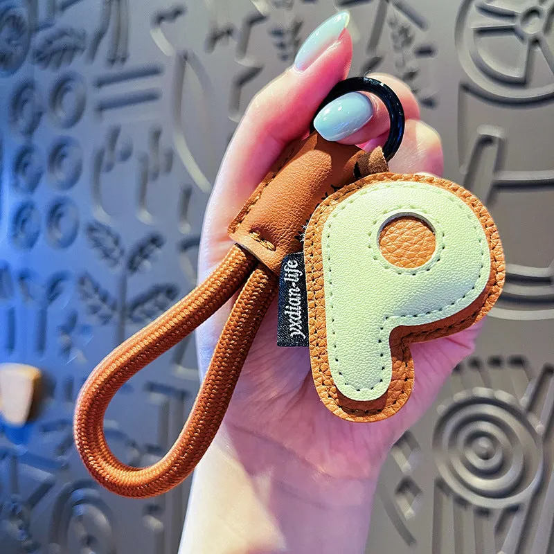 Leather keychain with letter O clip on a metal keyring, personalisation initial charm