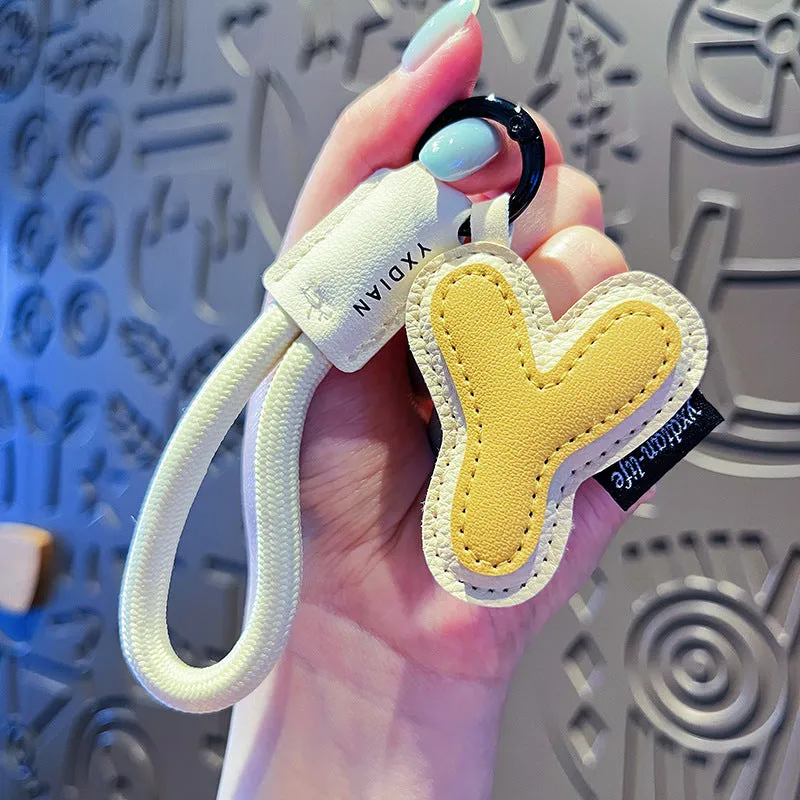 Leather keychain with letter O clip on a metal keyring, personalisation initial charm