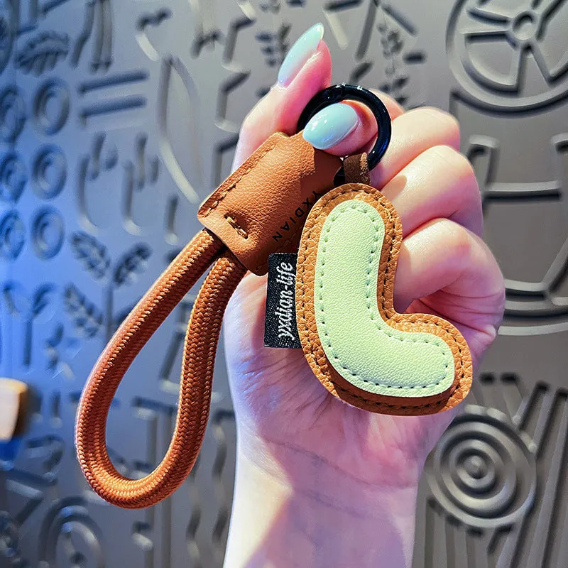 Leather keychain with letter O clip on a metal keyring, personalisation initial charm
