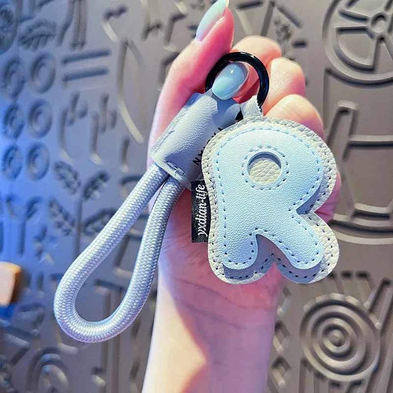 Leather keychain with letter O clip on a metal keyring, personalisation initial charm