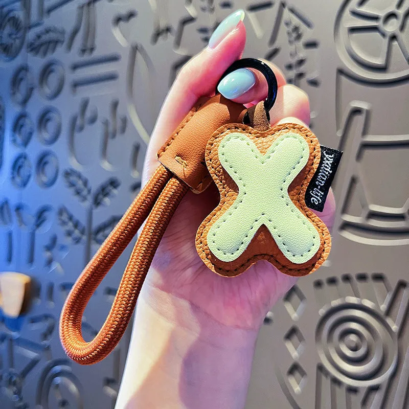 Leather keychain with letter O clip on a metal keyring, personalisation initial charm