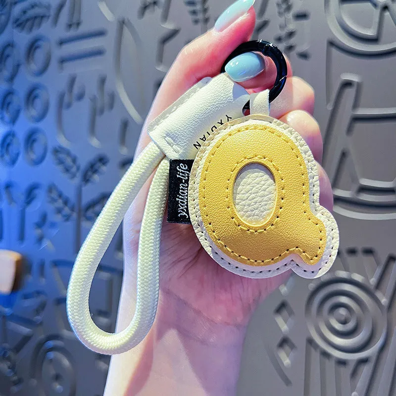 Leather keychain with letter O clip on a metal keyring, personalisation initial charm