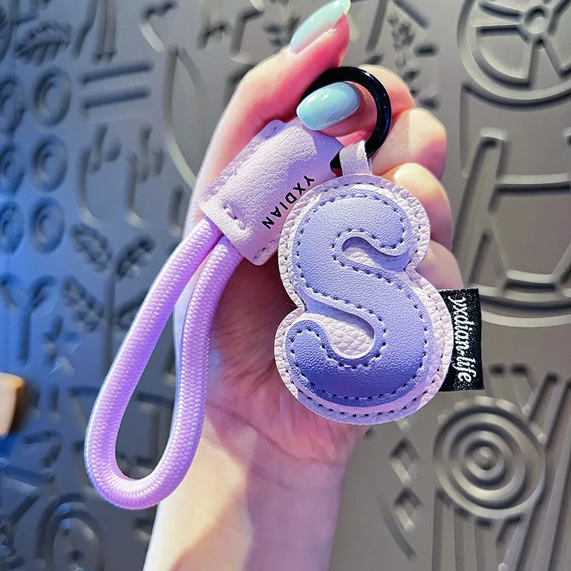 Leather keychain with letter O clip on a metal keyring, personalisation initial charm