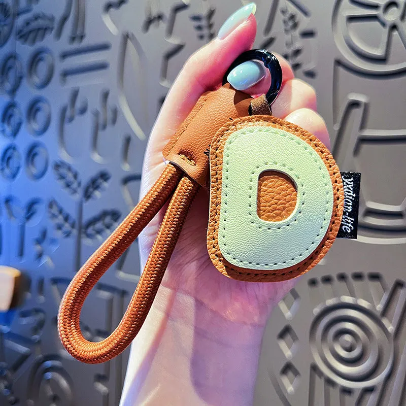 Leather keychain with letter O clip on a metal keyring, personalisation initial charm