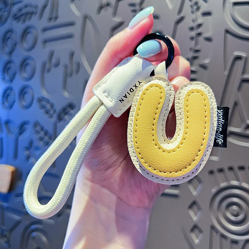 Leather keychain with letter O clip on a metal keyring, personalisation initial charm