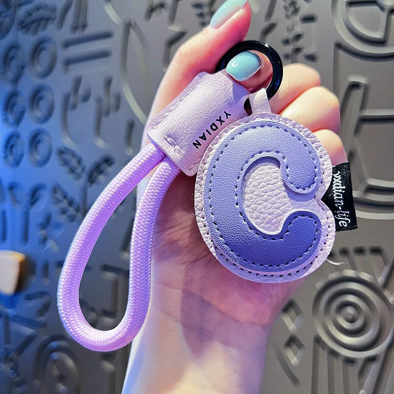 Leather keychain with letter O clip on a metal keyring, personalisation initial charm