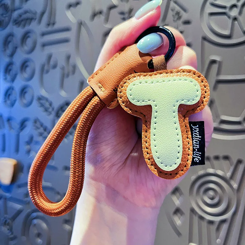 Leather keychain with letter O clip on a metal keyring, personalisation initial charm