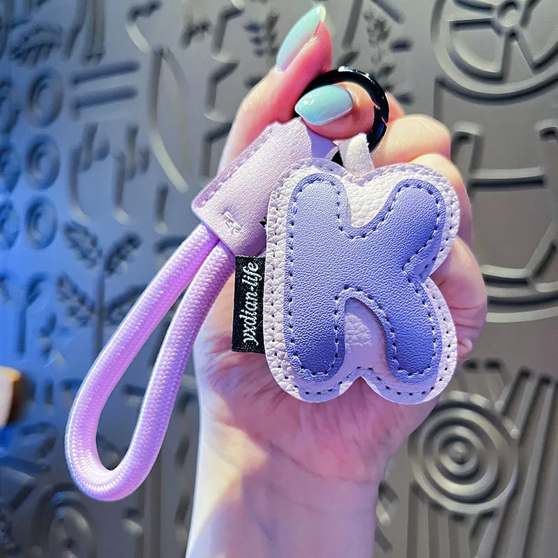 Leather keychain with letter O clip on a metal keyring, personalisation initial charm