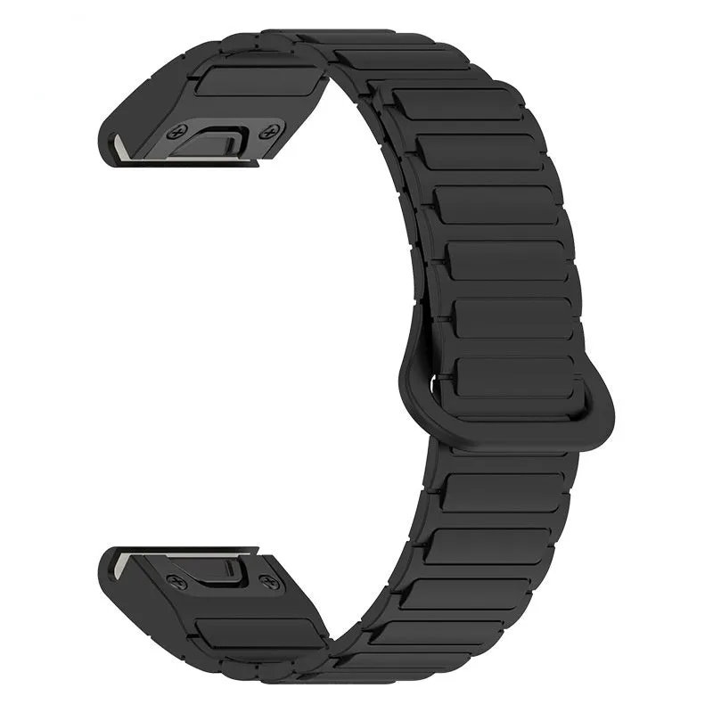 Jiaming silicone magnetic watch band in black with retaining ring style, 22mm width