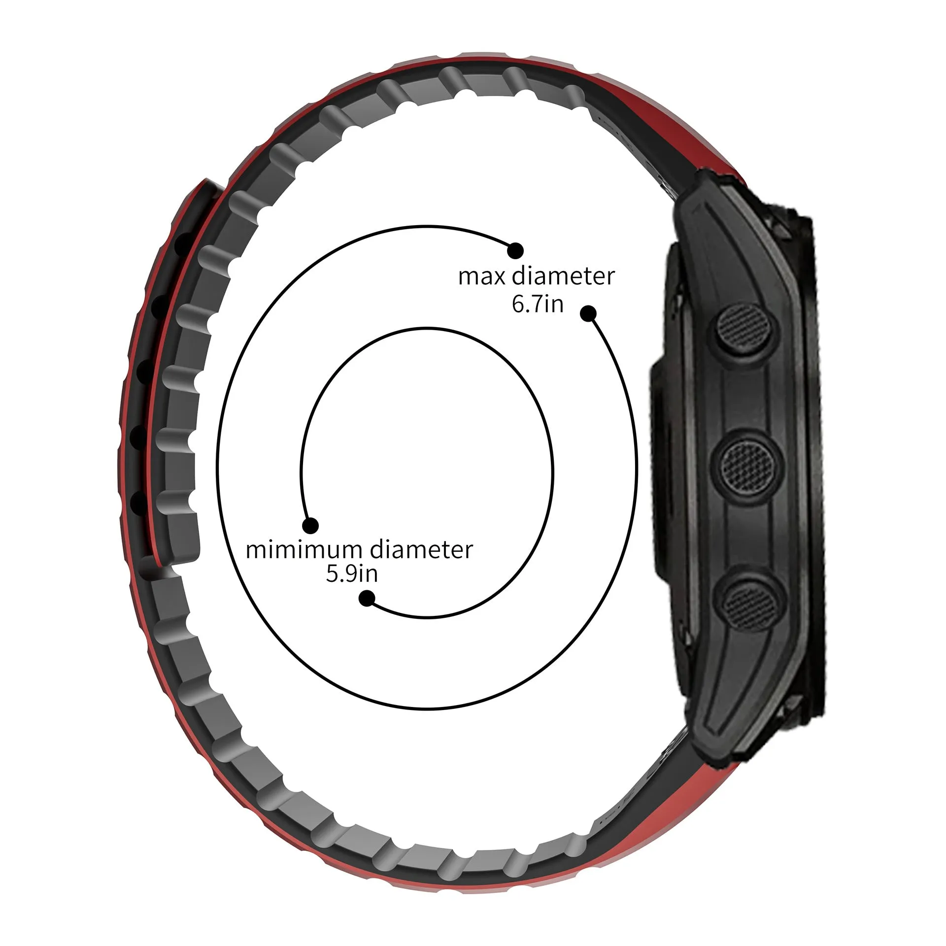 Jiaming silicone magnetic watch band in black with retaining ring style, 22mm width