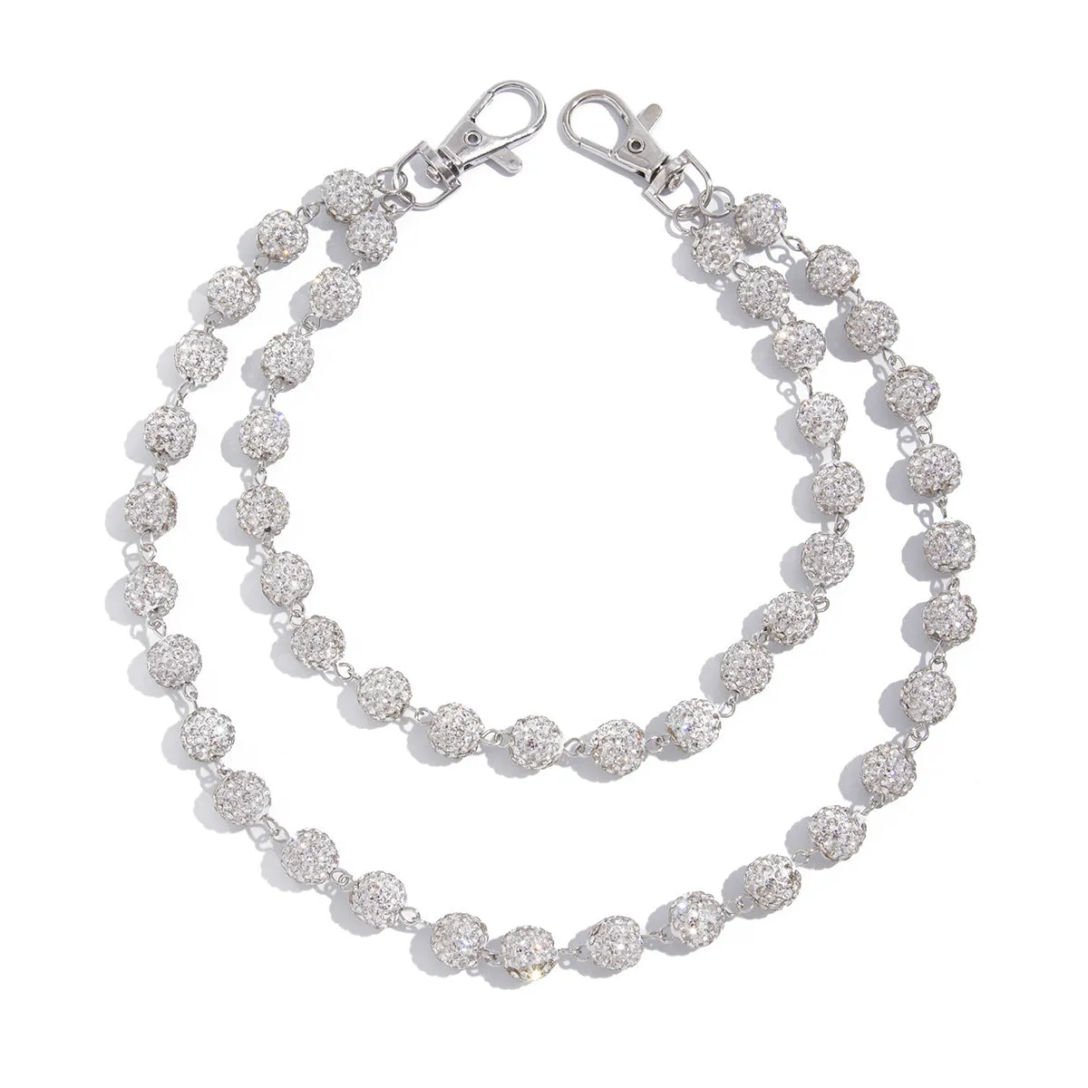 Hip hop niche waist chain alloy sphere pendant key ornament White K01748 front view