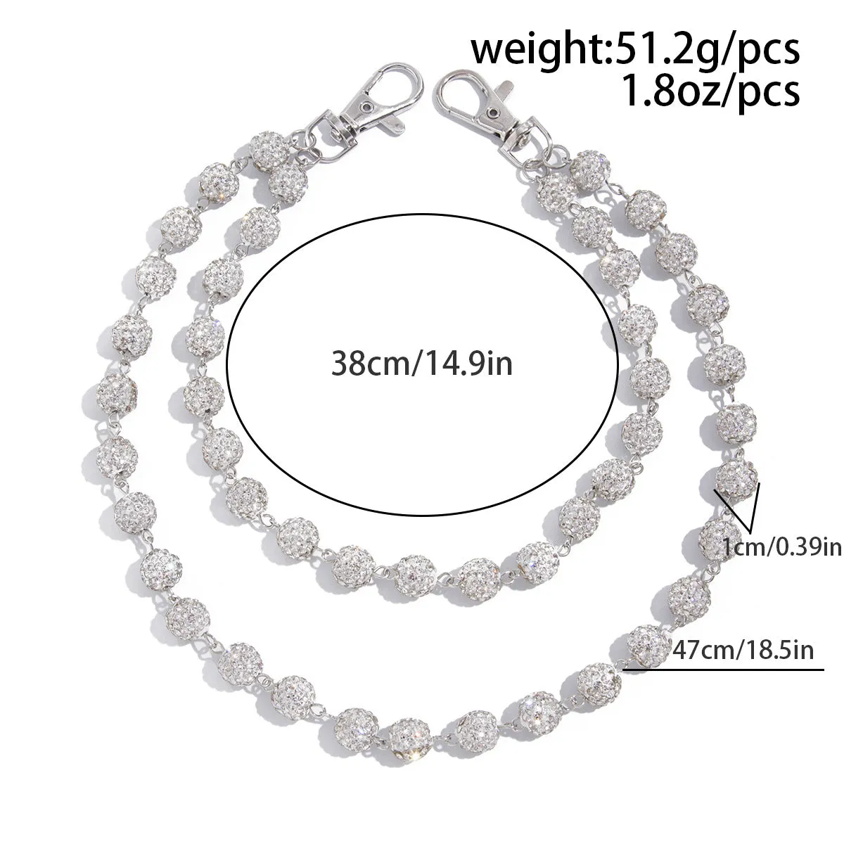 Hip hop niche waist chain alloy sphere pendant key ornament White K01748 front view