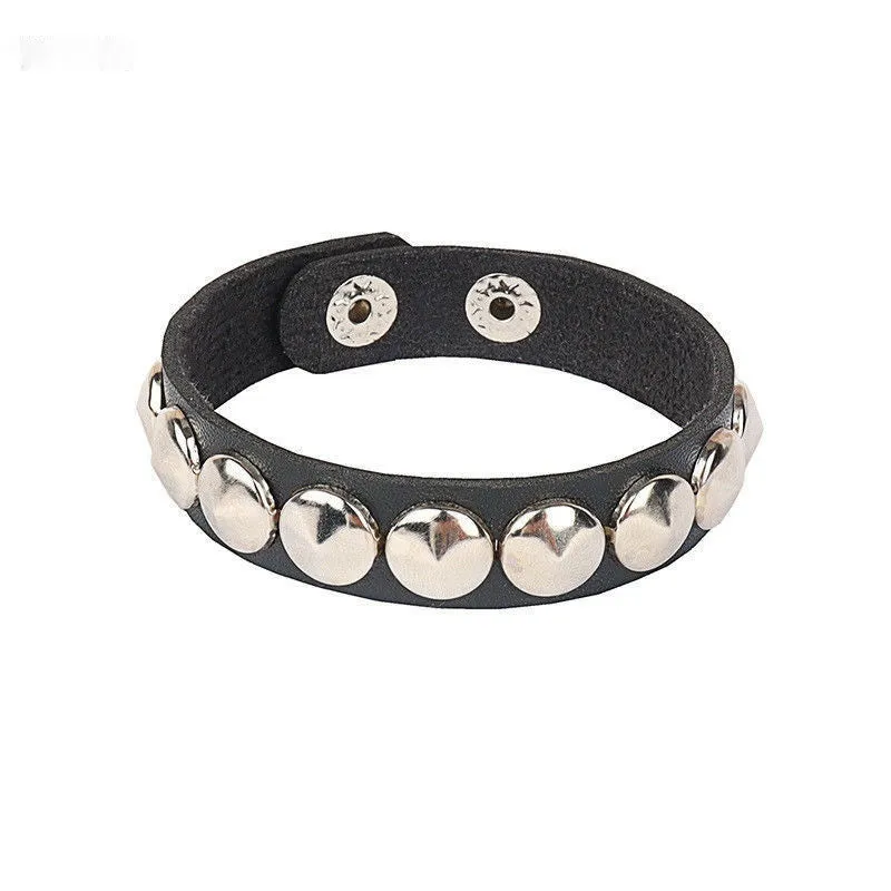 Black PU punk rivet bracelet with geometric shape on unisex wrist