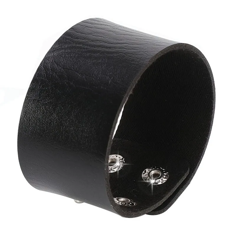 Black PU punk rivet bracelet with geometric shape on unisex wrist