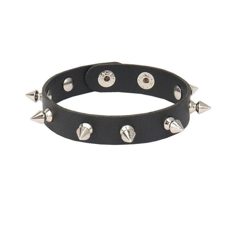 Black PU punk rivet bracelet with geometric shape on unisex wrist
