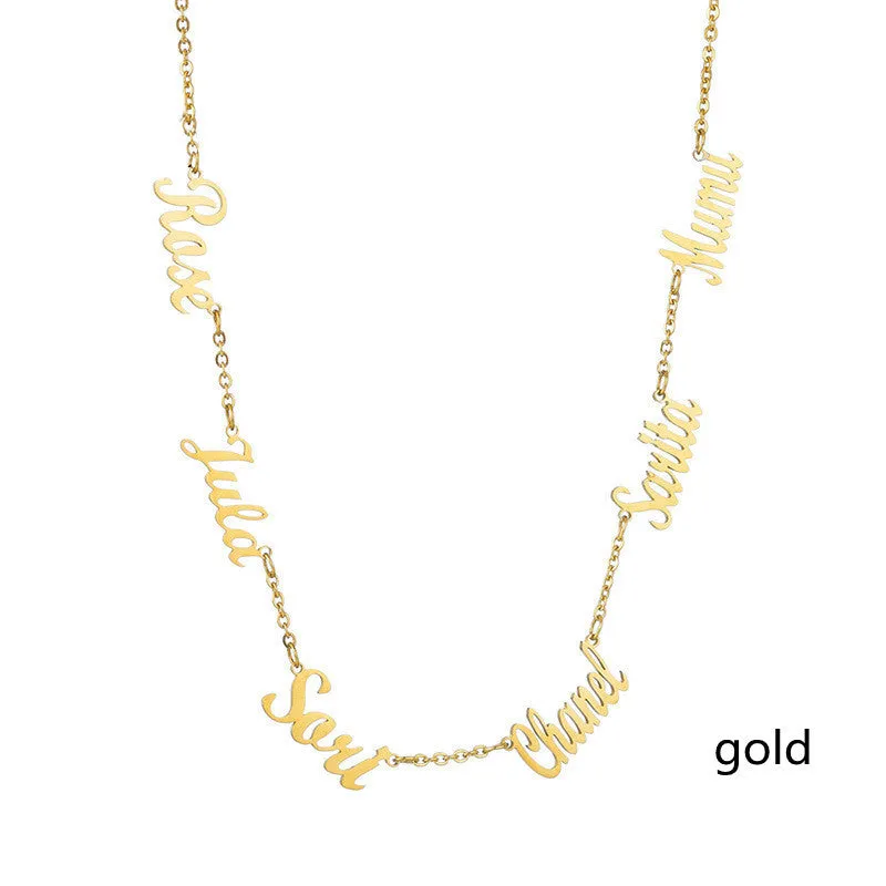 Custom name necklace stainless steel with titanium steel pendant engraved with two names gold finish
