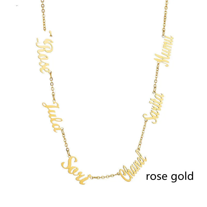 Custom name necklace stainless steel with titanium steel pendant engraved with two names gold finish