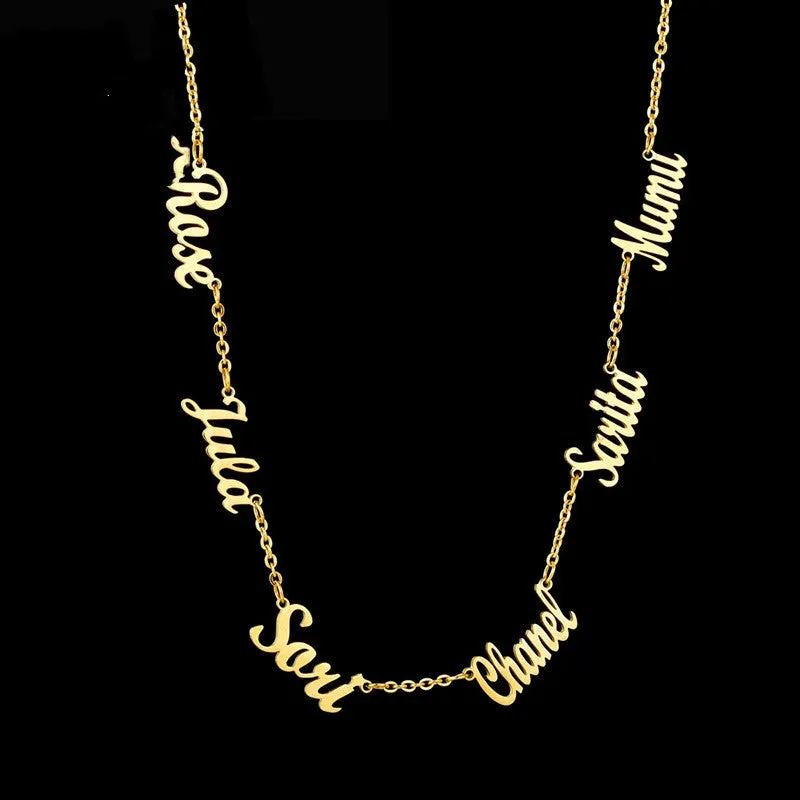Custom name necklace stainless steel with titanium steel pendant engraved with two names gold finish
