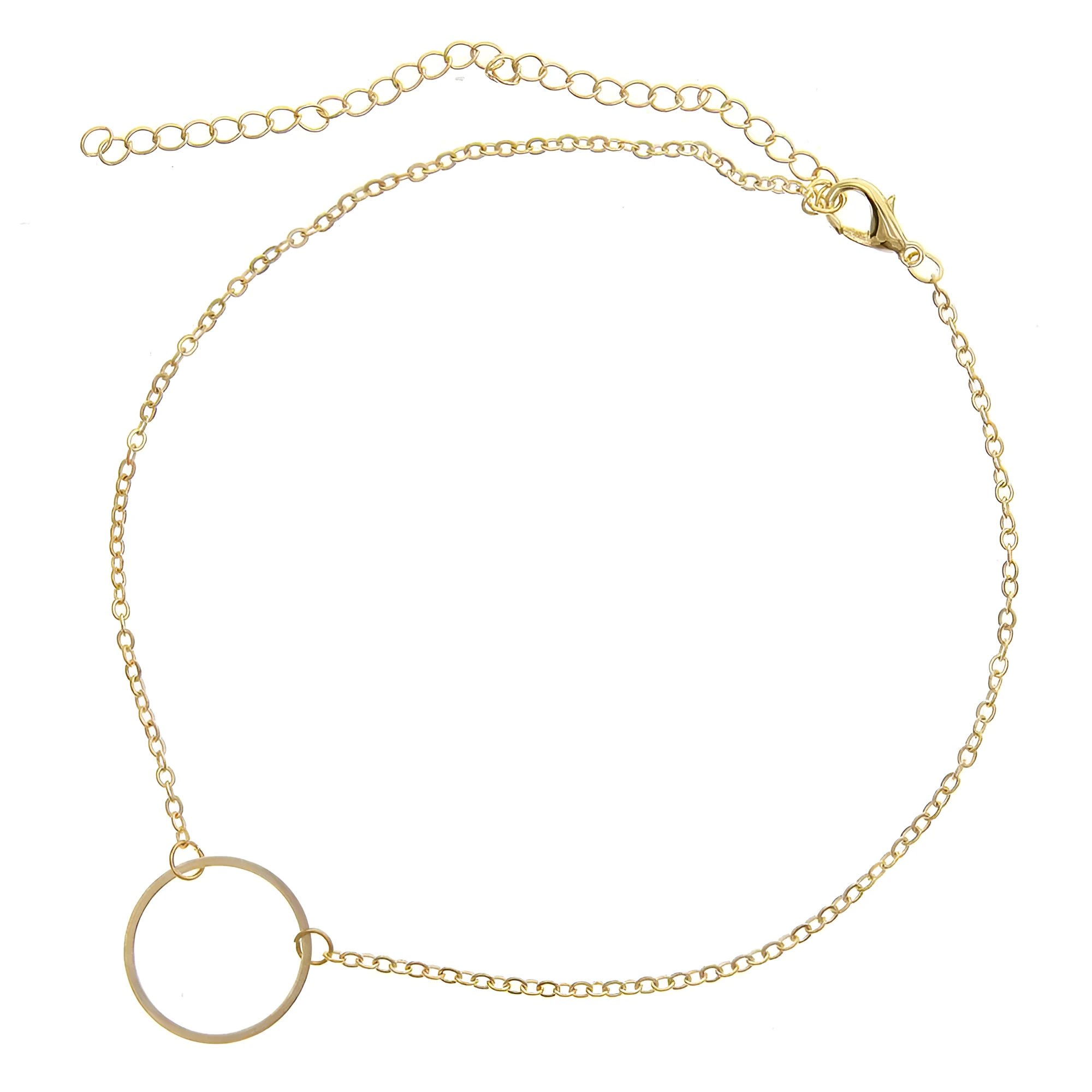 Alloy ring necklace with gold electroplated finish on single-layer chain, individually packed