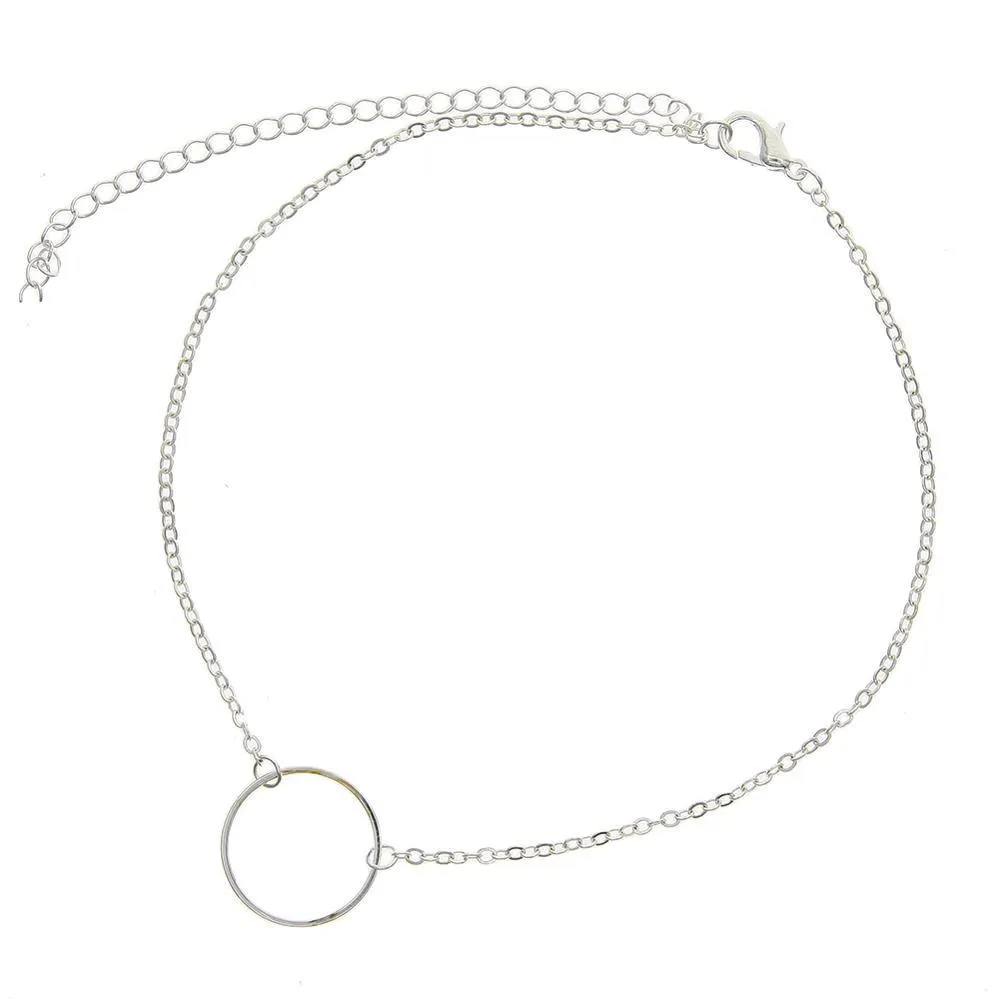 Alloy ring necklace with gold electroplated finish on single-layer chain, individually packed