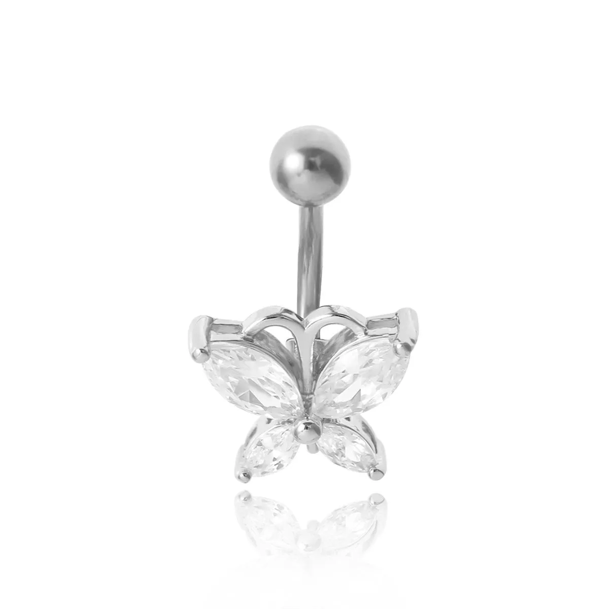 Gold 0003 stainless steel butterfly belly button ring on white background