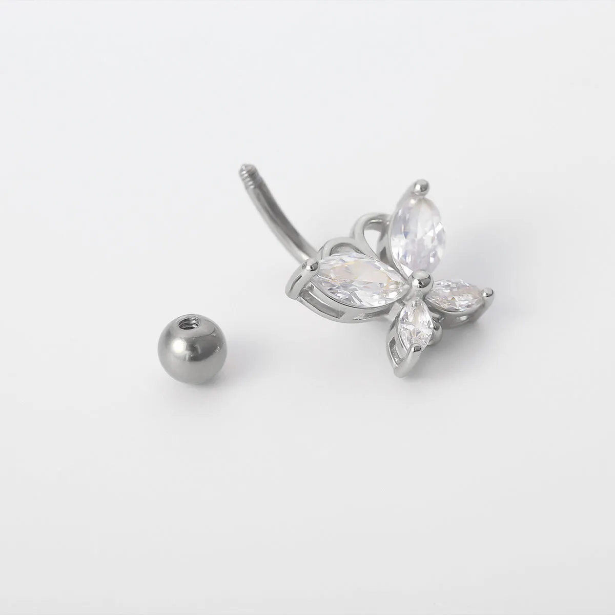 Gold 0003 stainless steel butterfly belly button ring on white background