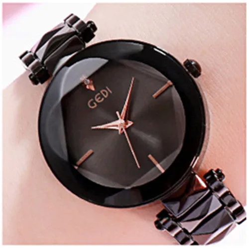 Women's fashion round watch with alloy strap, 33mm dial, available in rose gold shell and bright purple options