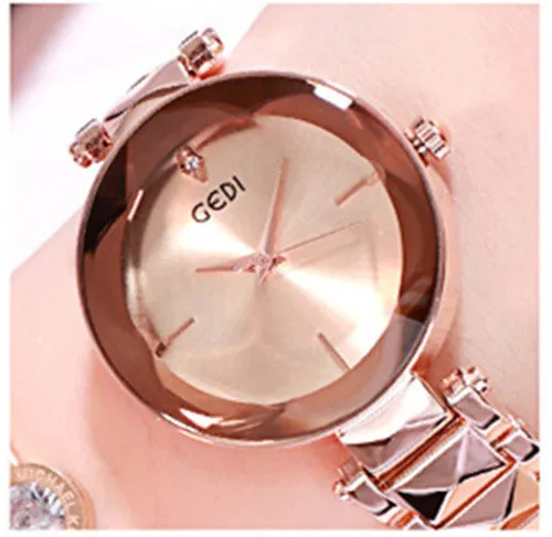 Women's fashion round watch with alloy strap, 33mm dial, available in rose gold shell and bright purple options