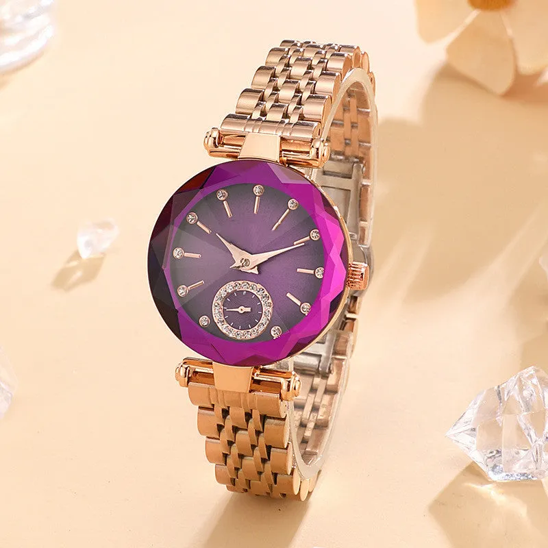 Women's fashion simple cut quartz watch with steel band, 30mm dial, alloy case, mineral glass, available in multiple colours