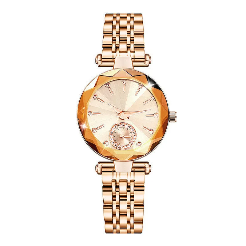 Women's fashion simple cut quartz watch with steel band, 30mm dial, alloy case, mineral glass, available in multiple colours