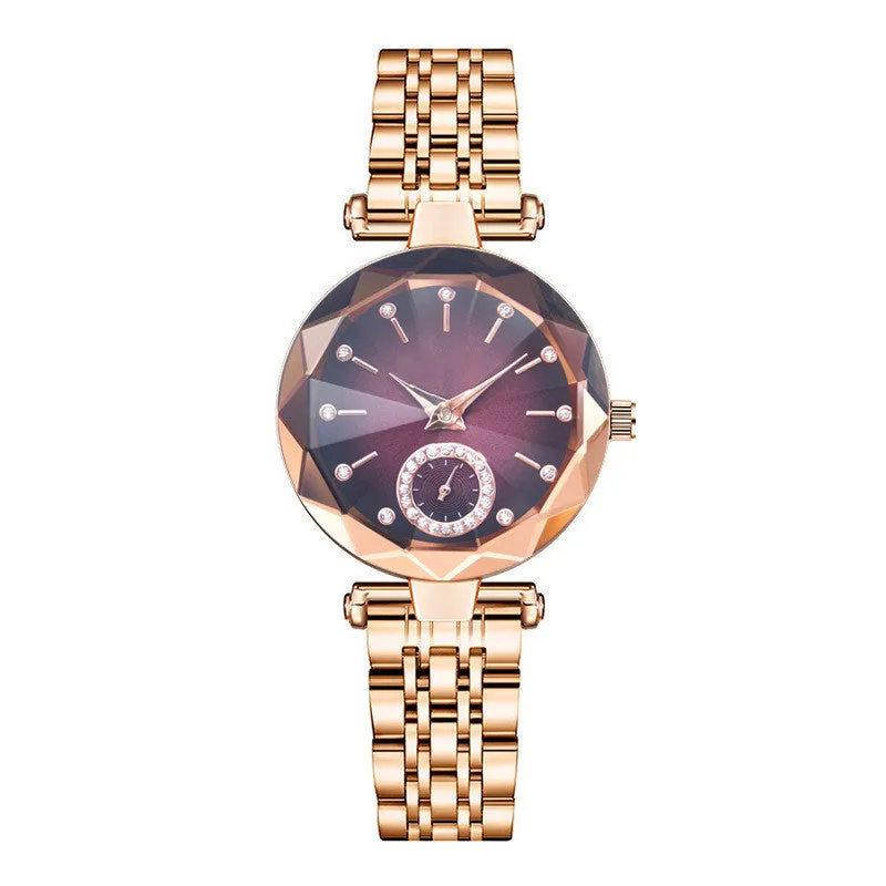 Women's fashion simple cut quartz watch with steel band, 30mm dial, alloy case, mineral glass, available in multiple colours