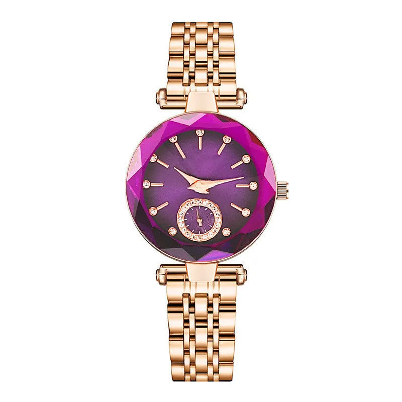 Women's fashion simple cut quartz watch with steel band, 30mm dial, alloy case, mineral glass, available in multiple colours