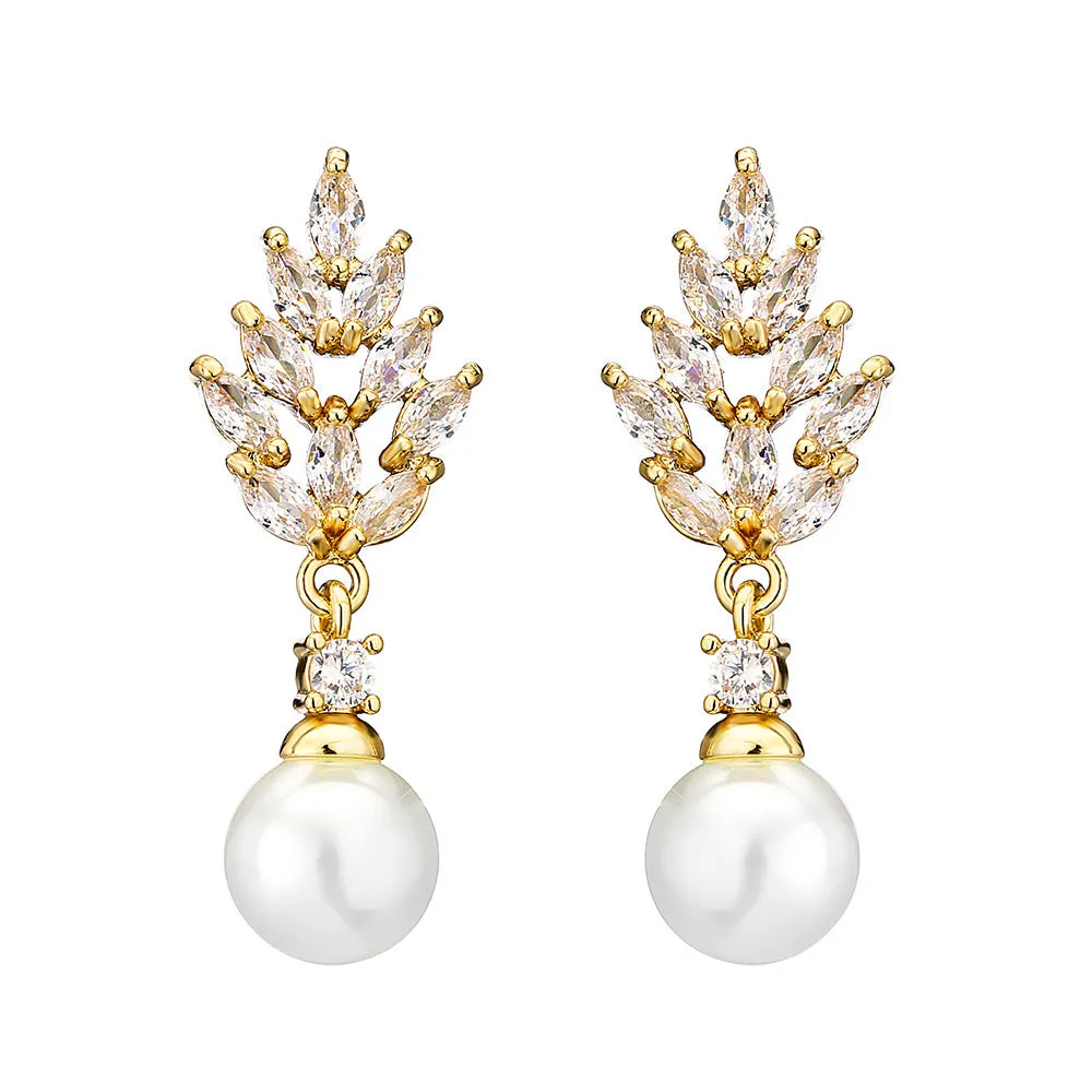 Geometric flower earrings with micro inlaid zircon stones in gold, platinum and rose gold plating
