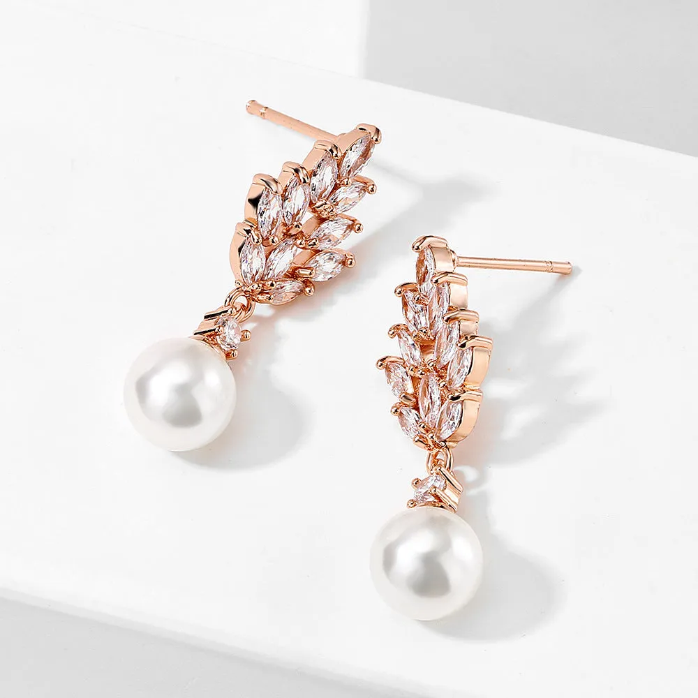 Geometric flower earrings with micro inlaid zircon stones in gold, platinum and rose gold plating
