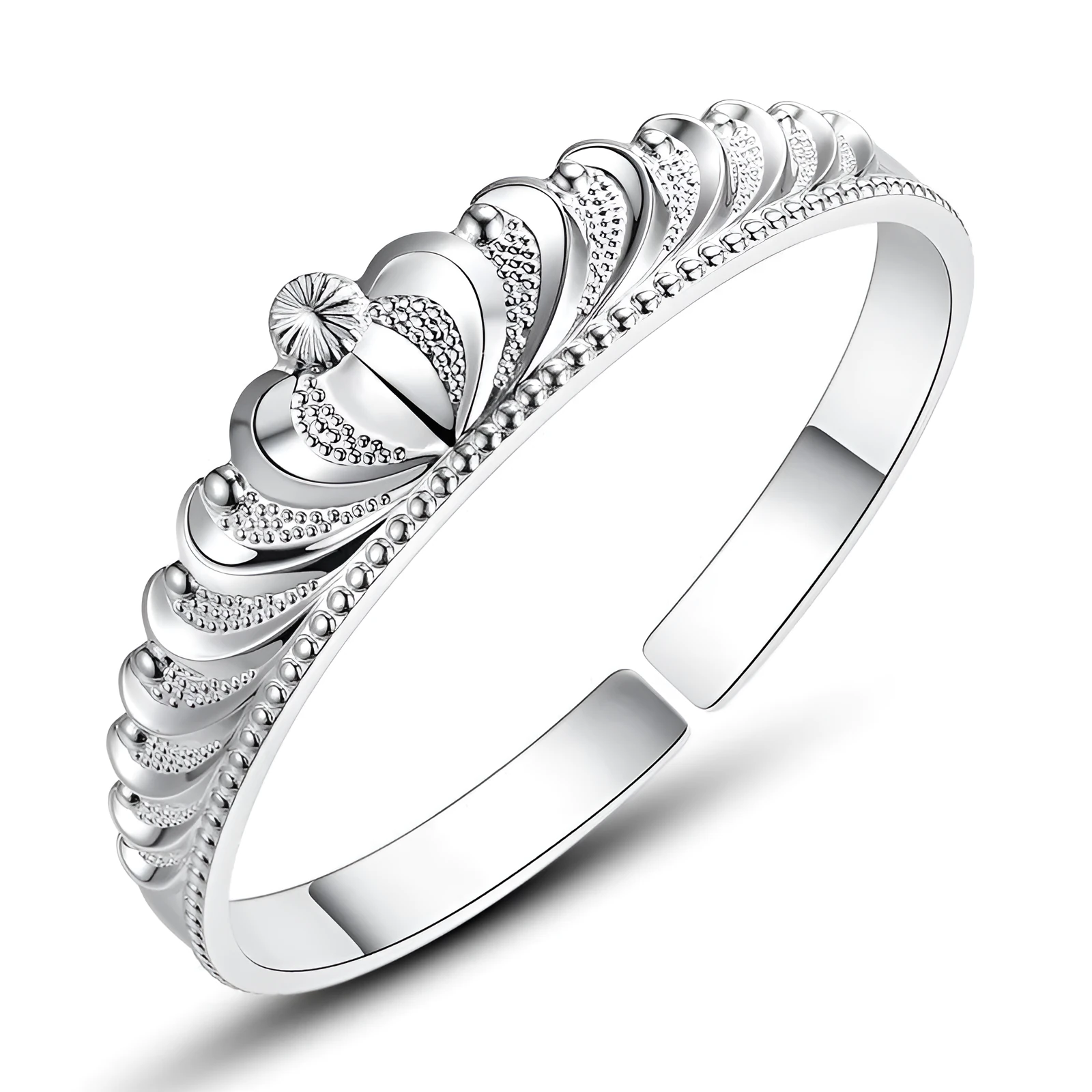 Silver electroplated crown bracelet for women on white background
