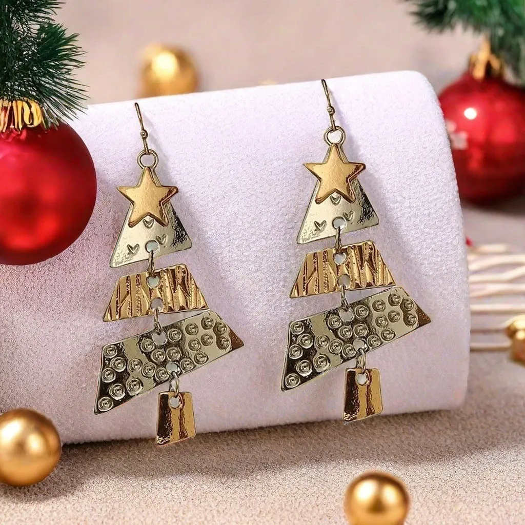 Christmas tree necklace and earrings set with mixed colour alloy drip oil finish on leather wax line cord for women