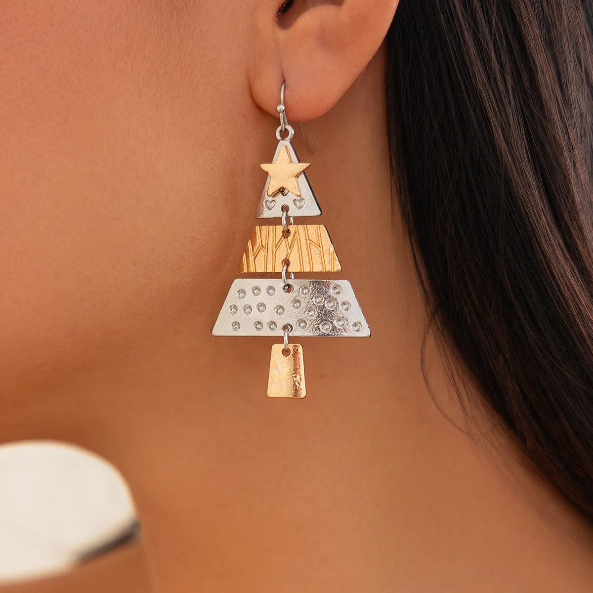 Christmas tree necklace and earrings set with mixed colour alloy drip oil finish on leather wax line cord for women