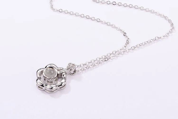 Gold love projection necklace with 100 languages pendant on 50cm copper chain
