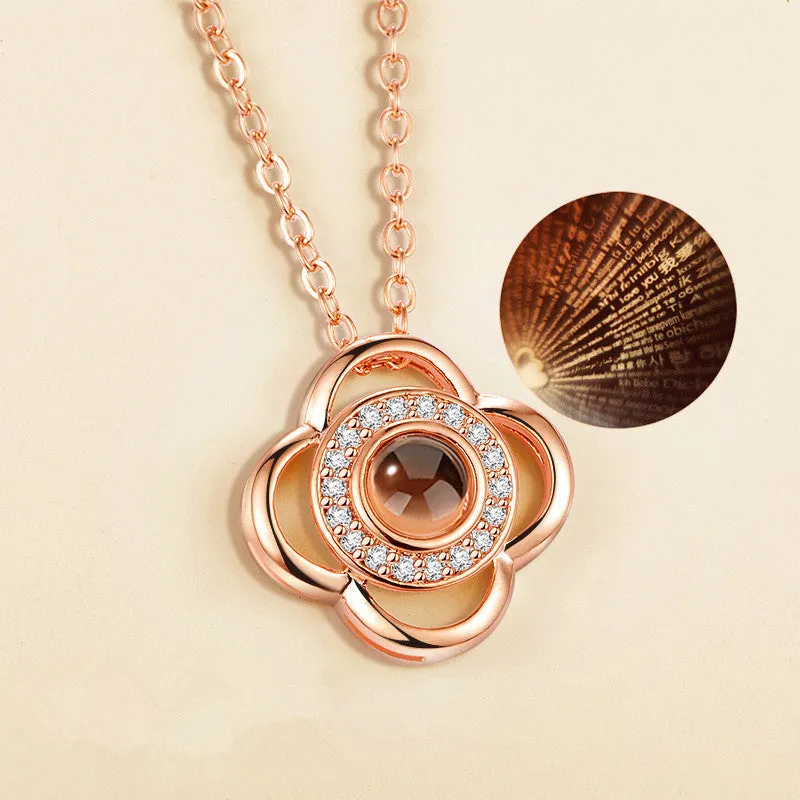 Gold love projection necklace with 100 languages pendant on 50cm copper chain