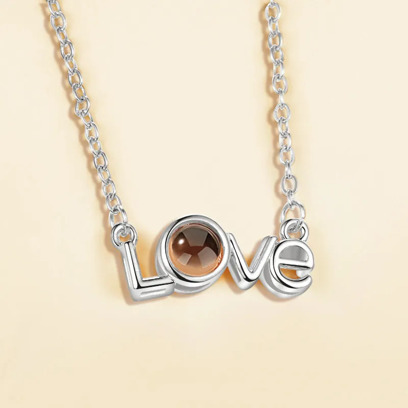 Gold love projection necklace with 100 languages pendant on 50cm copper chain