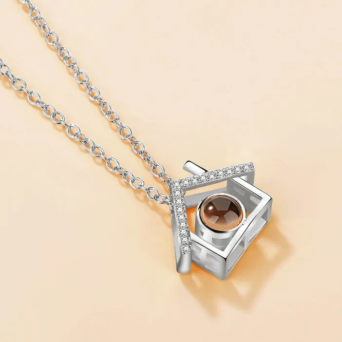 Gold love projection necklace with 100 languages pendant on 50cm copper chain