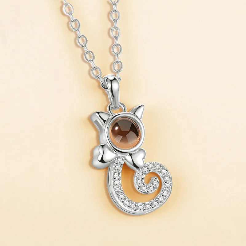 Gold love projection necklace with 100 languages pendant on 50cm copper chain