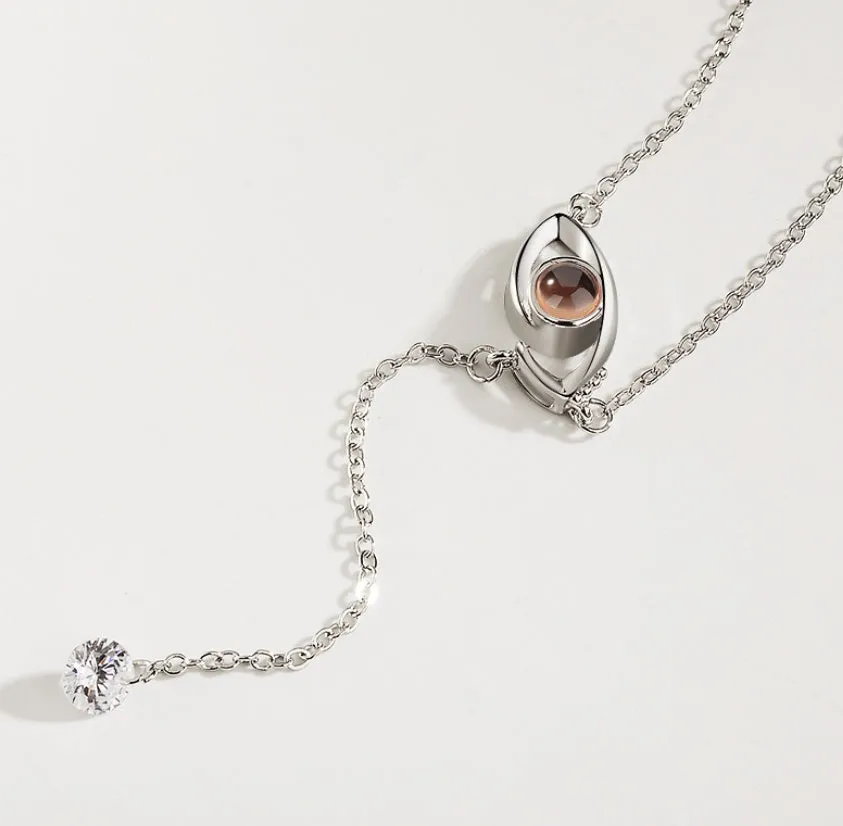 Gold love projection necklace with 100 languages pendant on 50cm copper chain