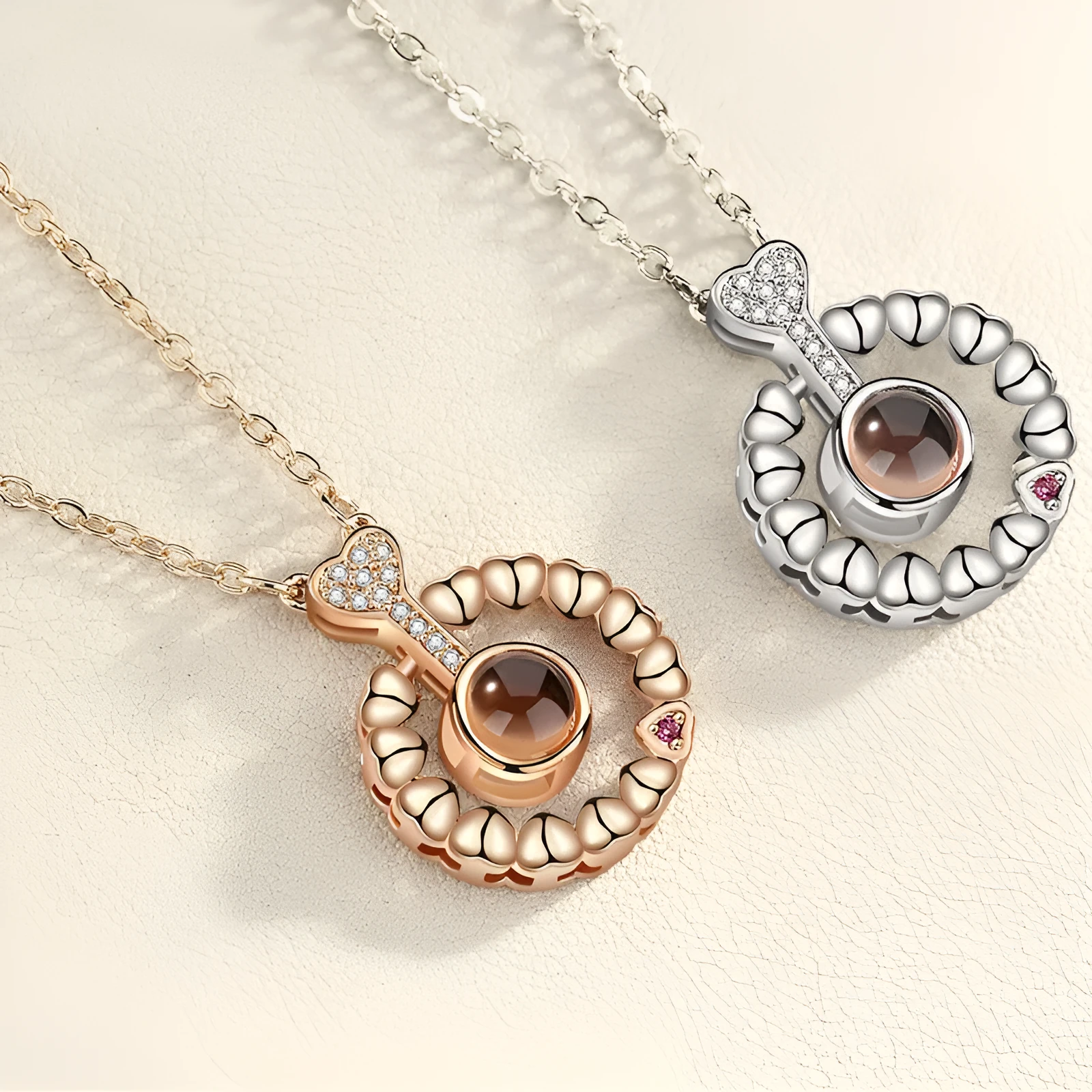 Gold love projection necklace with 100 languages pendant on 50cm copper chain