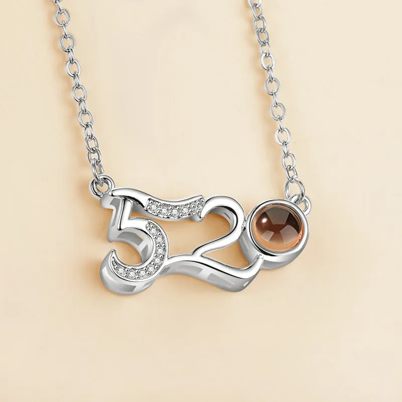 Gold love projection necklace with 100 languages pendant on 50cm copper chain
