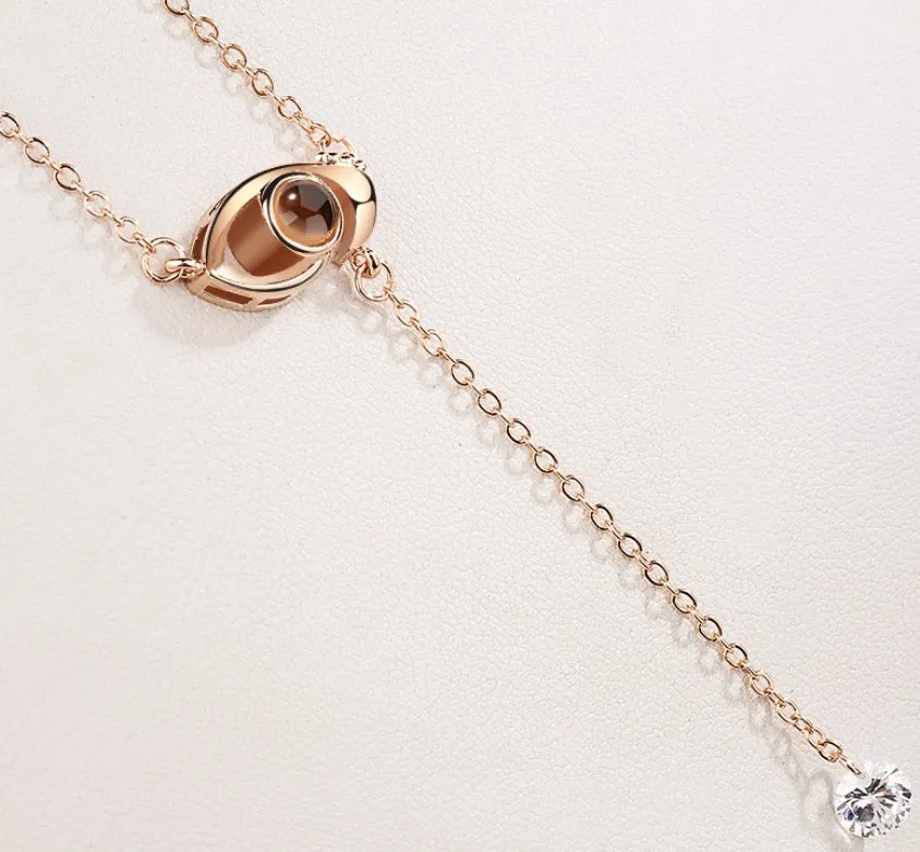 Gold love projection necklace with 100 languages pendant on 50cm copper chain