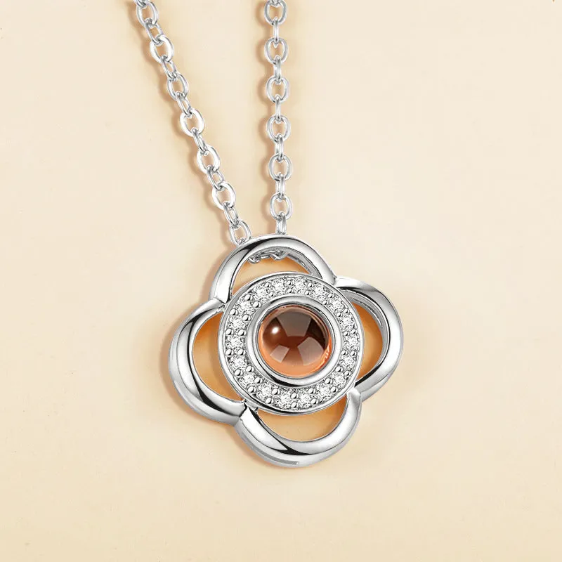 Gold love projection necklace with 100 languages pendant on 50cm copper chain