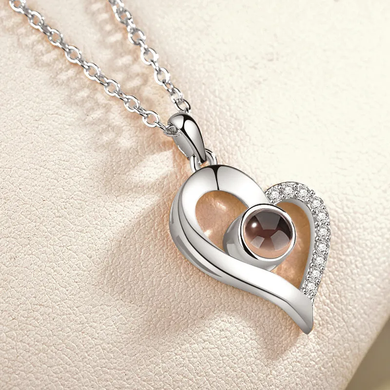 Gold love projection necklace with 100 languages pendant on 50cm copper chain