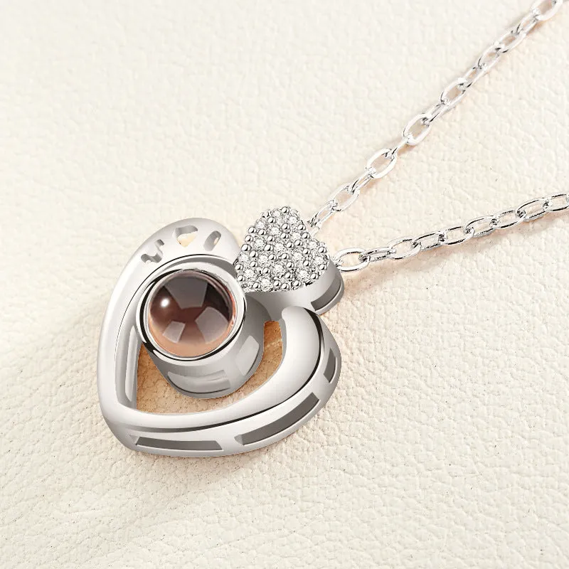 Gold love projection necklace with 100 languages pendant on 50cm copper chain