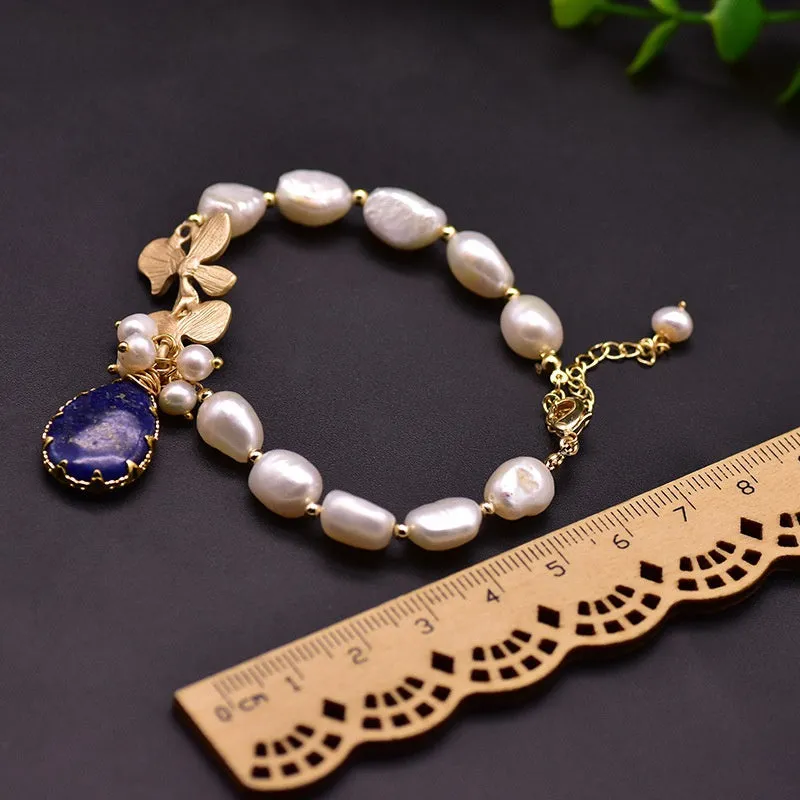 Handmade baroque pearl bracelet for women with white freshwater pearl inlay geometric design
